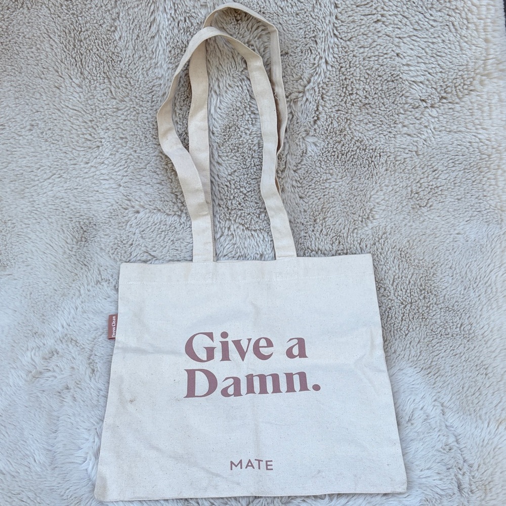 Give a Damn. Canvas Tote Bag in Cream with Dusty Rose Print